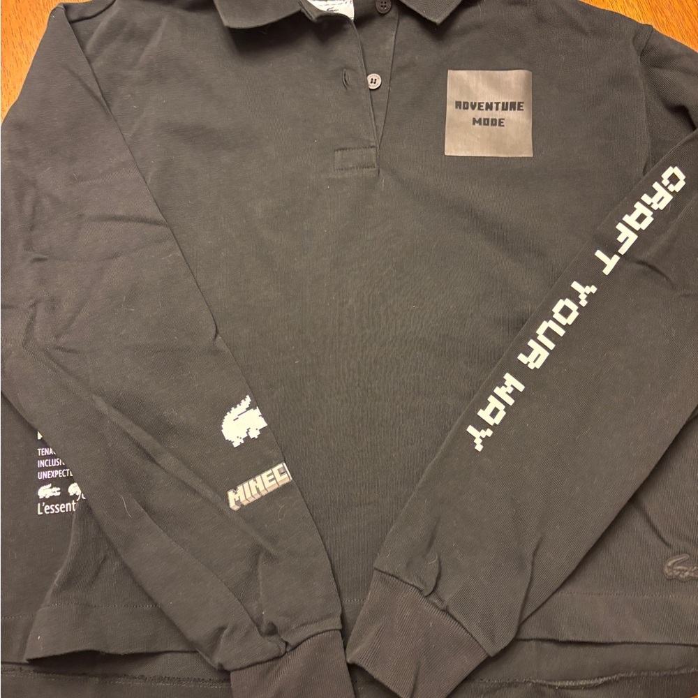 Sold out Lacoste mindcraft Adventure Mode Black Long Sleeve polo Shirt size 38